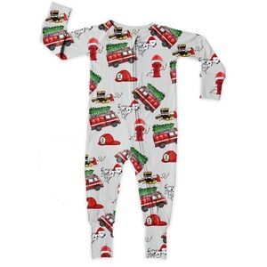New in Packaging “Miller & Co” Christmas Bamboo Zipper Footie (Firetrucks)